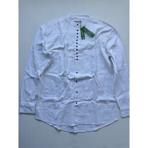 Civilian Irish Grandfather Linen Shirt Men White Collarless Heritage NEW Small